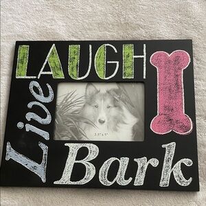 Live Laugh Bark Decorative Pet Photo Frame - Black with Pink & Green Accents